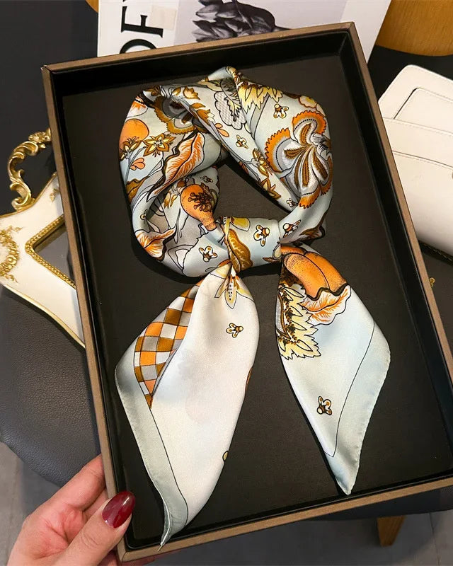 Printed Satin Square Neckerchief Scarf