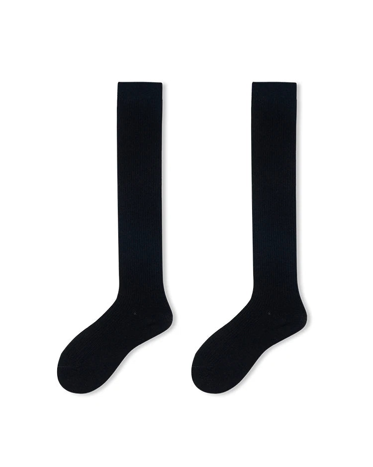 Wool Blend Ribbed Knee-High Socks