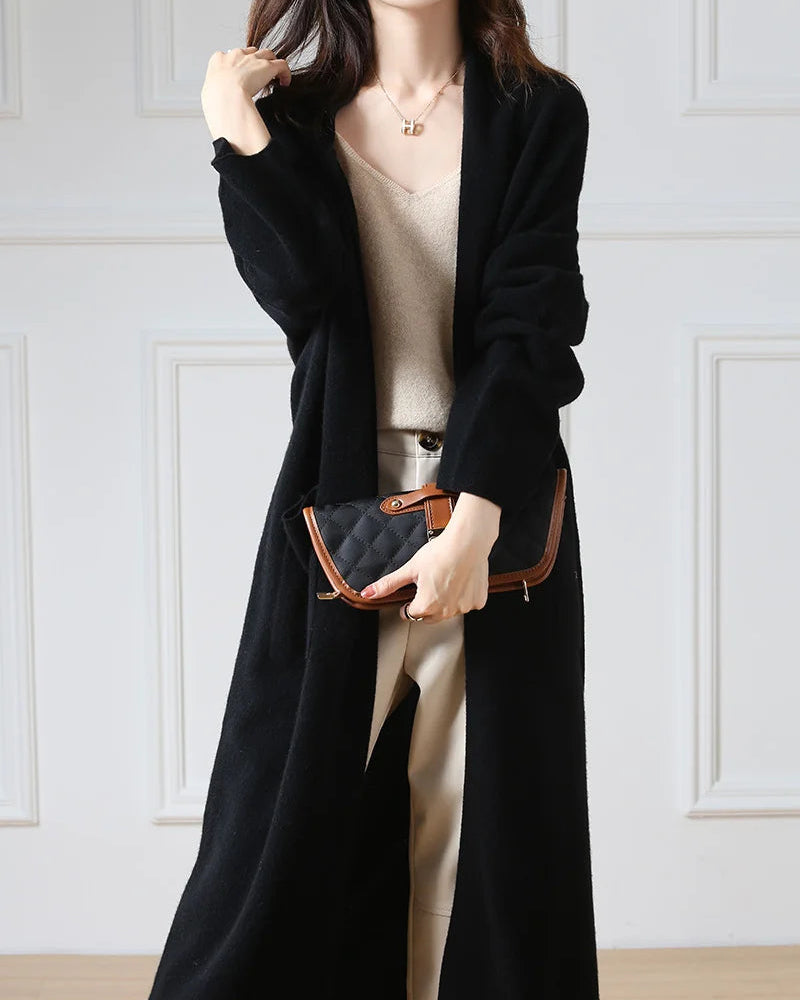 Wool Longline Open-Front Cardigan