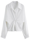 V-Neck Long-Sleeved Slightly Loose Knotted Shirt