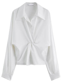 V-Neck Long-Sleeved Slightly Loose Knotted Shirt