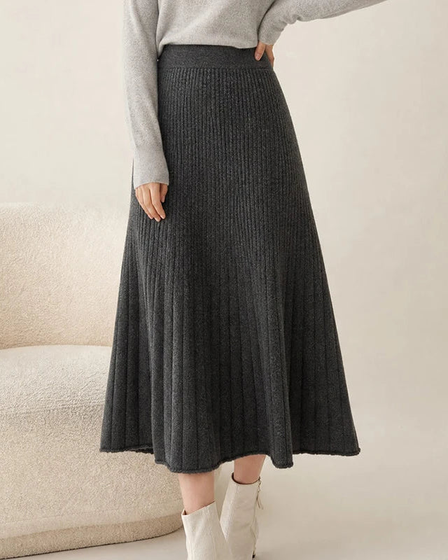 Merino Wool Pleated Midi Skirt