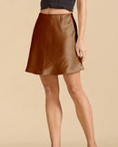 Elastic Waist Satin A-Line Mini Skirt