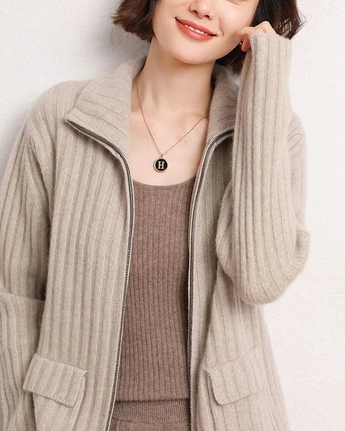 Cashmere Mock-Neck Zip Cardigan