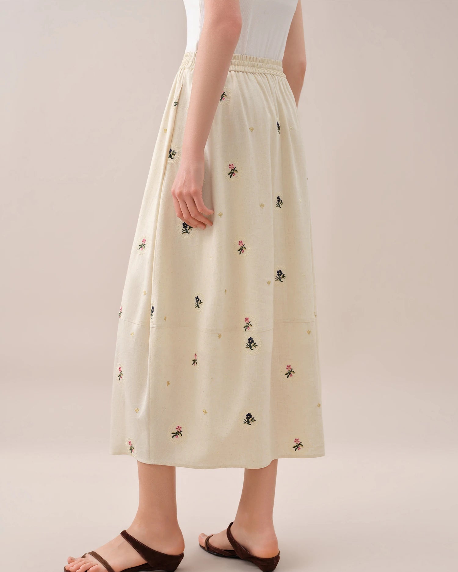 Embroidered Tulip Midi Skirt