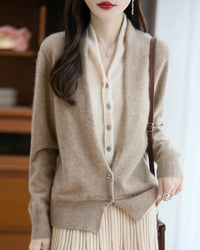 Merino Wool Solid V-Neck Fake Two-Piece Pullover Sweater