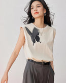Butterfly-Graphic Knit Sleeveless Tee