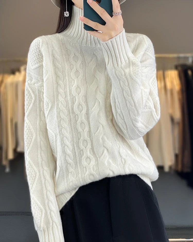 Merino Wool Twist Turtleneck Sweater