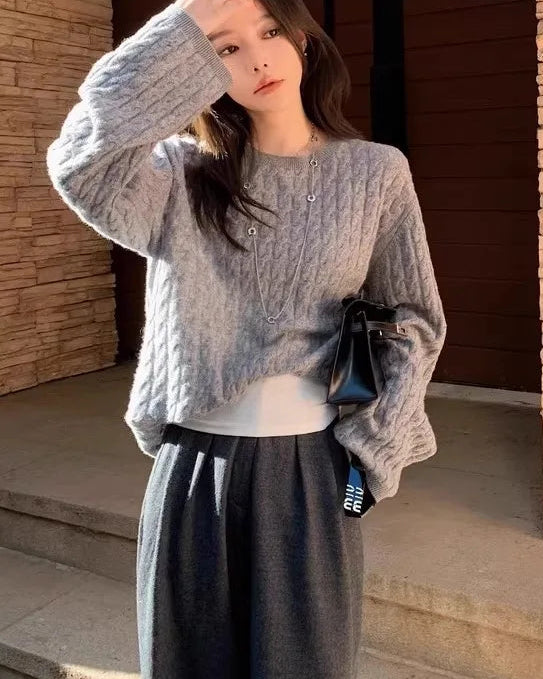 Relaxed Knit Wool Crewneck Sweater