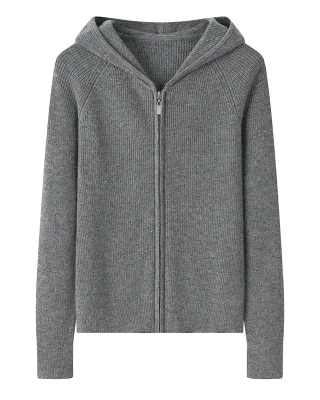 Hooded Cashmere Zip Cardigan