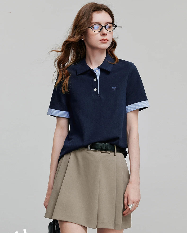 Embroidered Piqué Short Sleeve Top