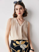 V-neck Solid Color Commuter Mulberry Silk Sleeveless Shirt