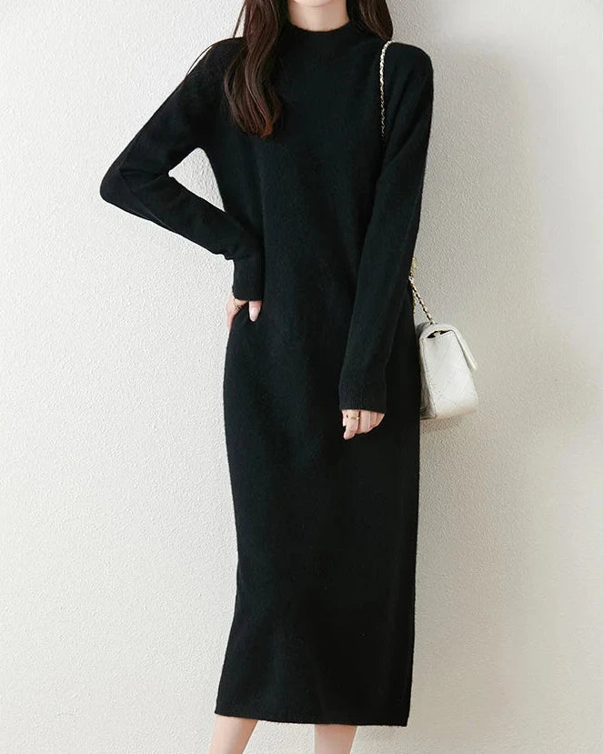 Merino Wool Mock Neck Knit Dress