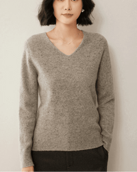Soft Wool Long-Sleeved V-Neck Knit Sweater