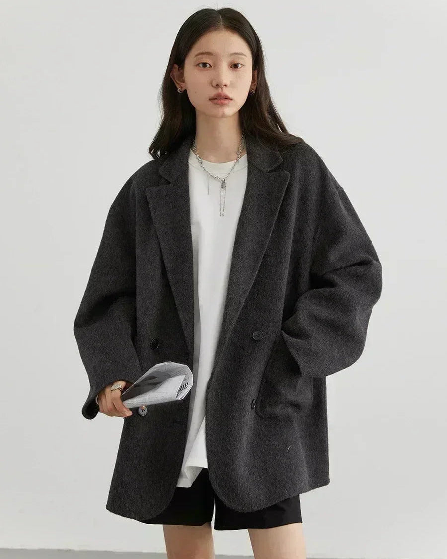 Oversized Drop-Shoulder Wool Blend Coat