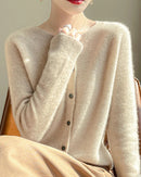Merino Wool O-Neck Button Cardigan