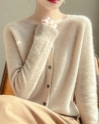 Merino Wool O-Neck Button Cardigan
