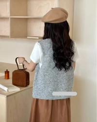 V-Neck Button Knit Sweater Vest