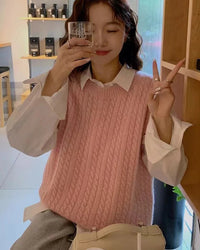 Criss-Cross Wool Knit Sleeveless Vest