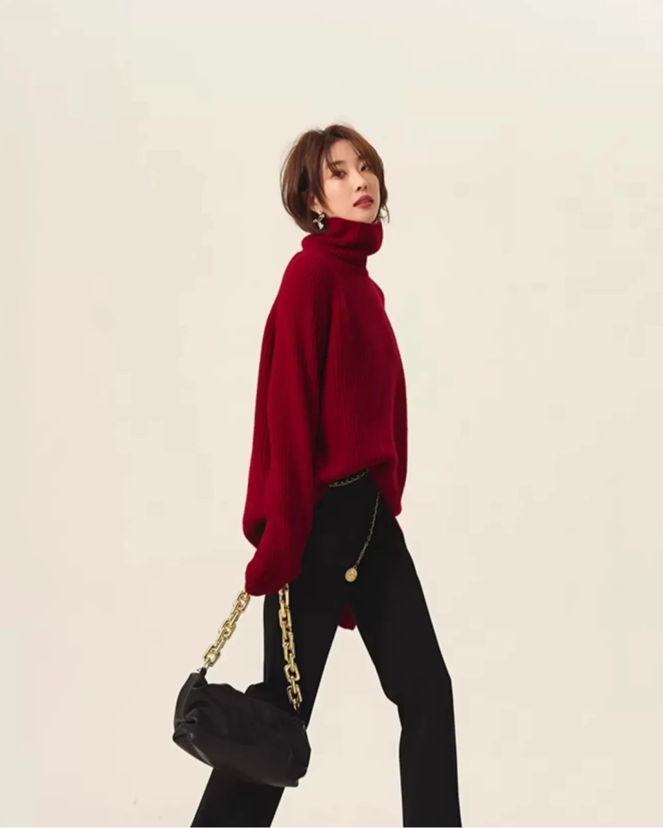 High-Neck Cashmere Loose Retro Sweater