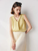 V-neck Solid Color Commuter Mulberry Silk Sleeveless Shirt