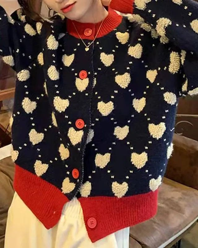 Ugly Sweater Heart Detail Knitted Short Cardigan