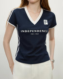 Sporty Cropped V-Neck Knit T-Shirt