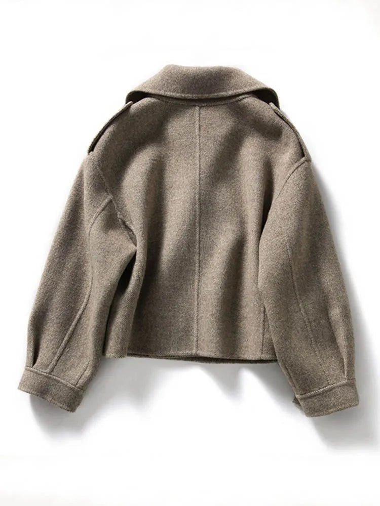 Wide Collar Wool Blended Short Coat