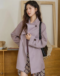 Stand-Collar Belted Trench Coat