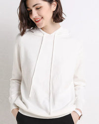 Hooded Loose-Fit Solid Knit Pullover Sweater