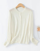 Loose-Fitting Crew Neck Single-Breasted Cardigan