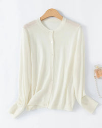 Loose-Fitting Crew Neck Single-Breasted Cardigan
