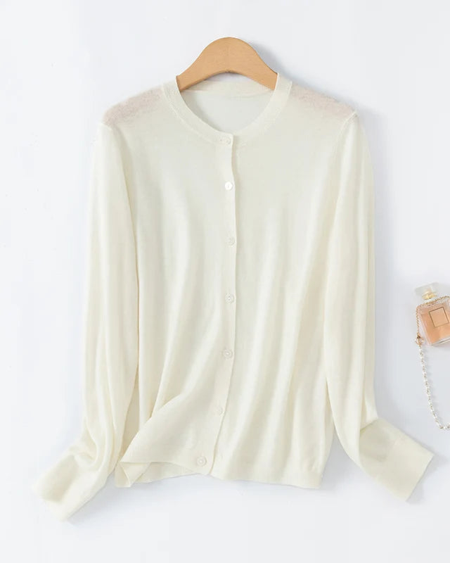 Loose-Fitting Crew Neck Single-Breasted Cardigan