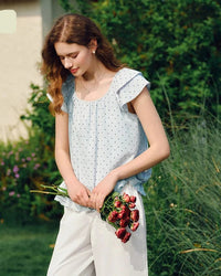 Sweet Polka Dot U-Neck Puff Short-Sleeved Top