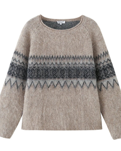 Argyle Jacquard Round Neck Oversized Knit Pullover