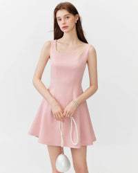 Square Neck Sleeveless Flared Mini Dress