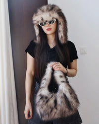 Leopard Faux Fur Baguette Shoulder Bag