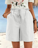 High-Waisted Linen Drawstring Shorts