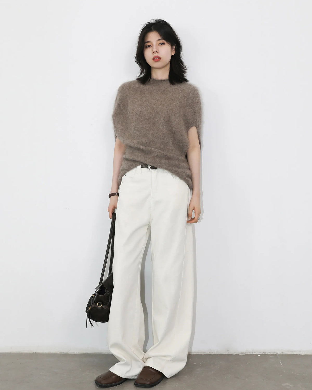 Wool Cashmere Turtleneck Sleeveless Loose Knit Sweater