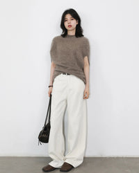 Wool Cashmere Turtleneck Sleeveless Loose Knit Sweater