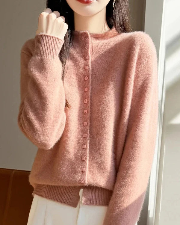 Mock Neck Merino Wool Cardigan