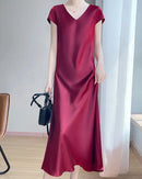 Satin V-Neck Midi Slip Dress