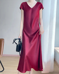 Satin V-Neck Midi Slip Dress