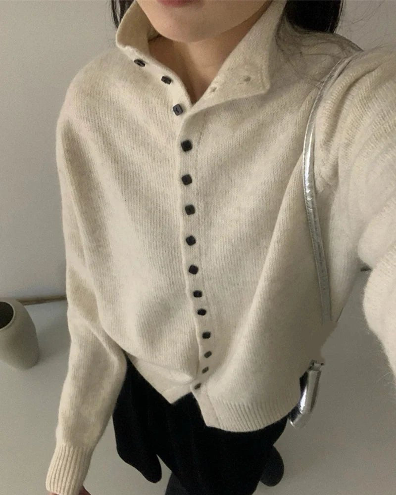 Comfortable Stand-Collar Single-Breasted Sweater