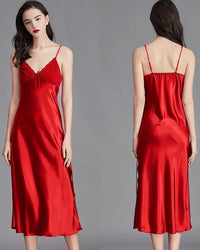 Lace-Trim Satin Mid-Length Slip Nightgown