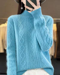 Diamond-Knit Wool Mock-Neck Sweater