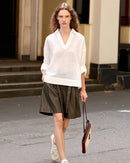 Retro Cotton Linen V-Neck Long-Sleeved Collared Shirt