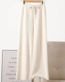 Merino Wool Solid Elastic Waist Wide Leg Knit Trousers
