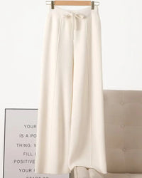Merino Wool Solid Elastic Waist Wide Leg Knit Trousers