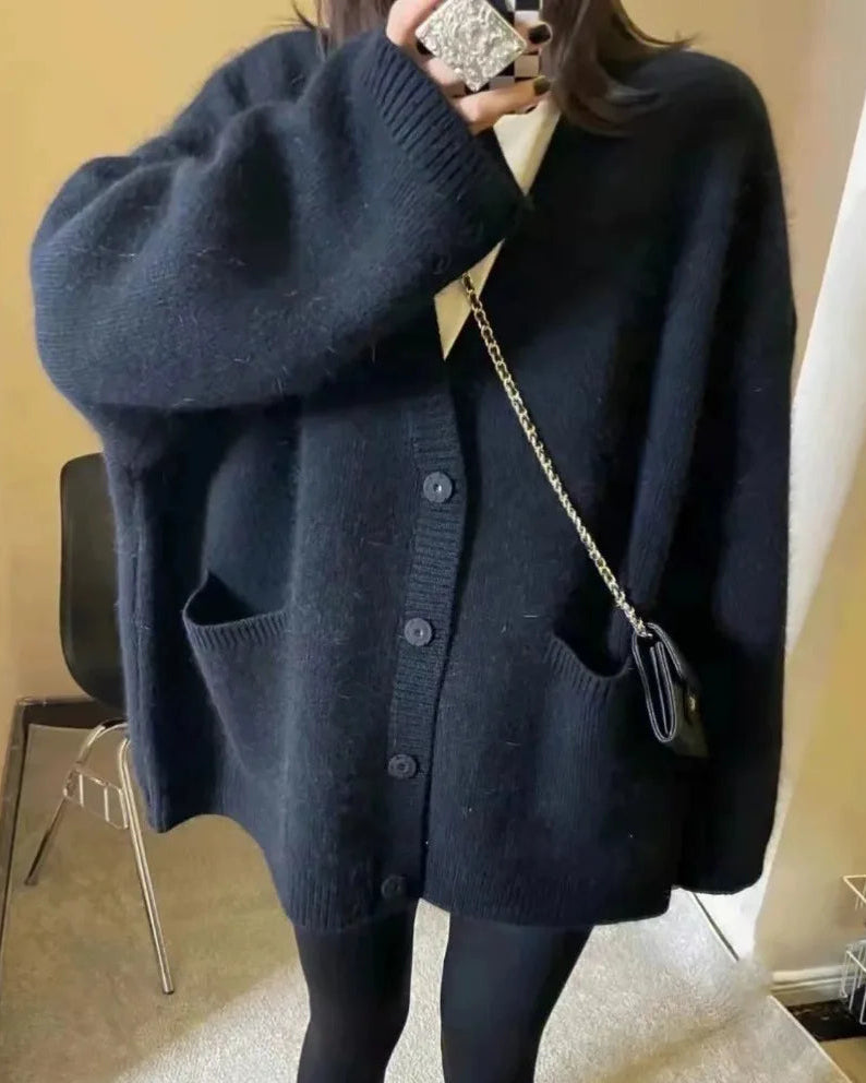 Mid-Length Wool V-Neck Cardigan